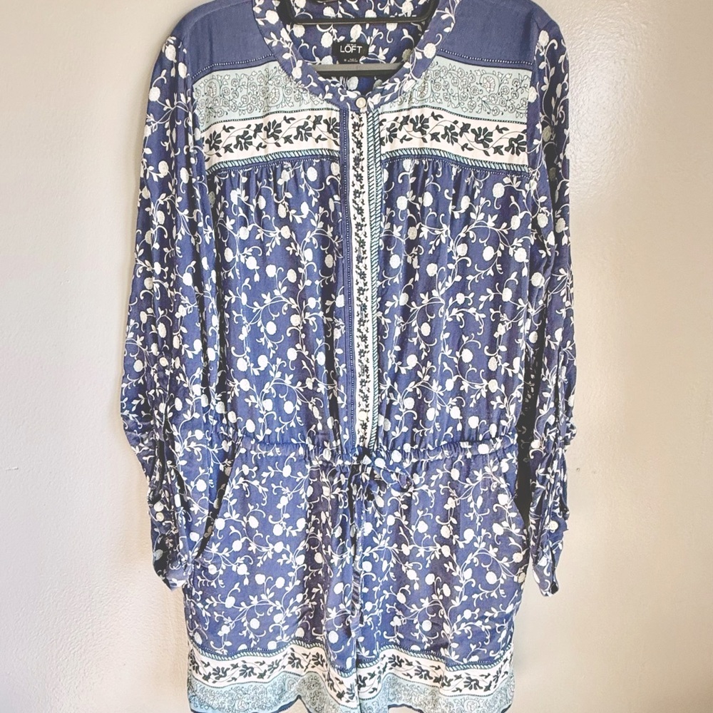LOFT Navy and White Floral Romper
